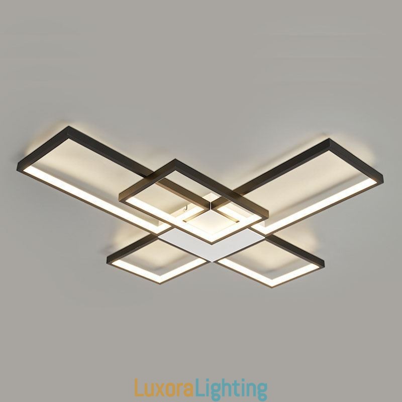 Designer Touch Decorative Minimalist Flush Mount Five Square Ceiling Light Stepless Dimmable With Remote Control 92W