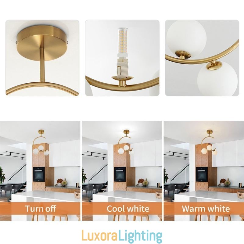 Designer Touch Decorative Modern And Simple Flush Mount Three Head Milky White Glass Ceiling Light G9 5W