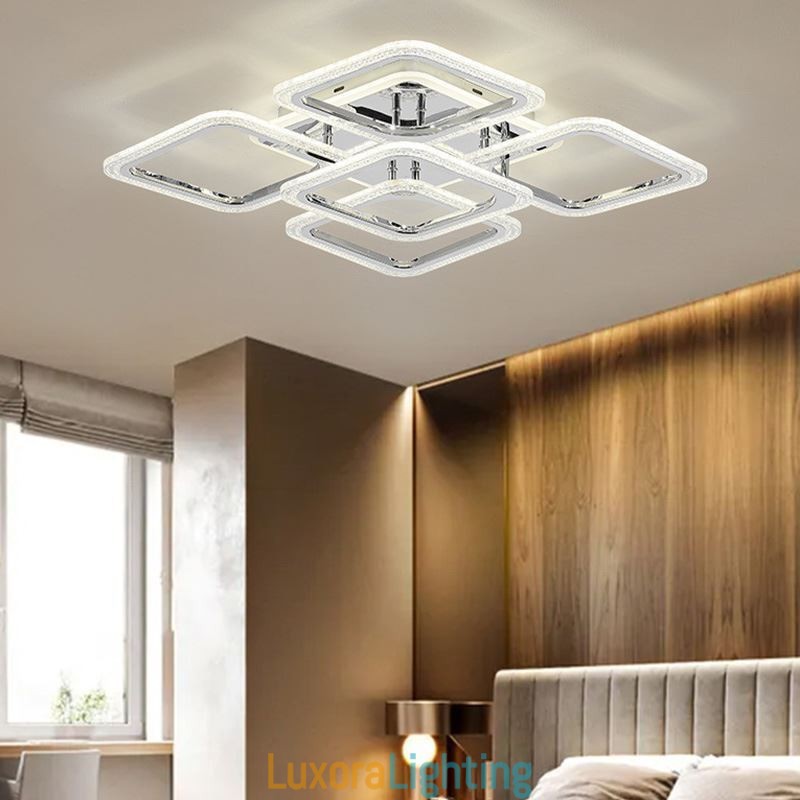 Designer Touch Decorative Flush Mount Chrome Acrylic Square Ceiling Light 5 Lights