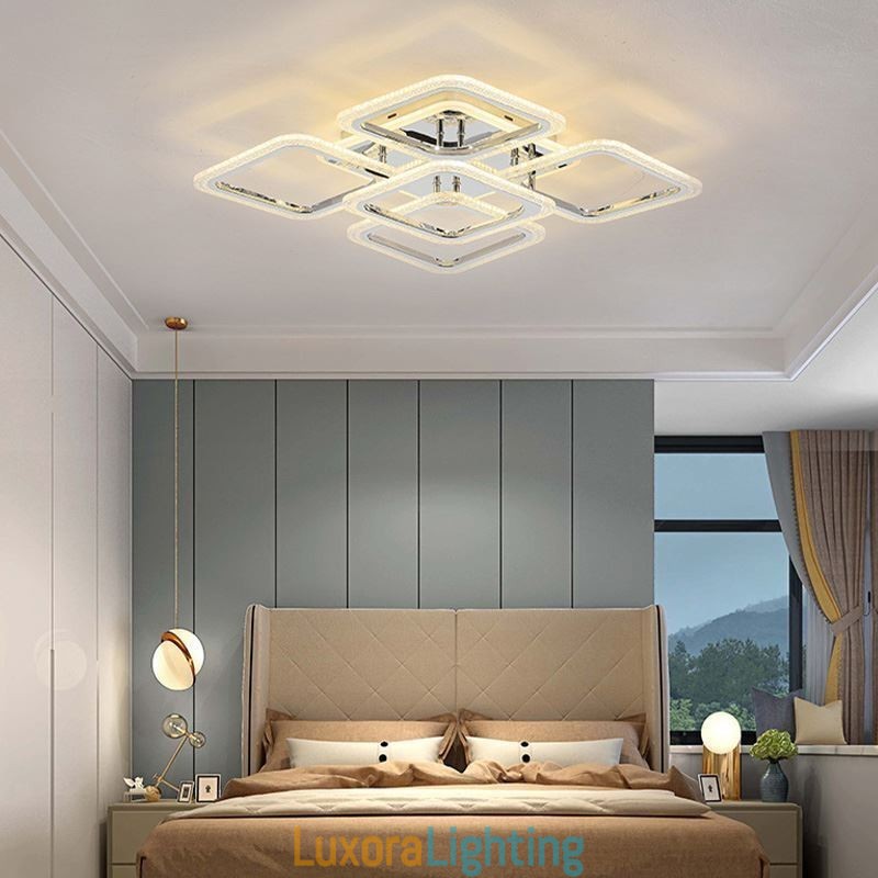 Designer Touch Decorative Flush Mount Chrome Acrylic Square Ceiling Light 5 Lights