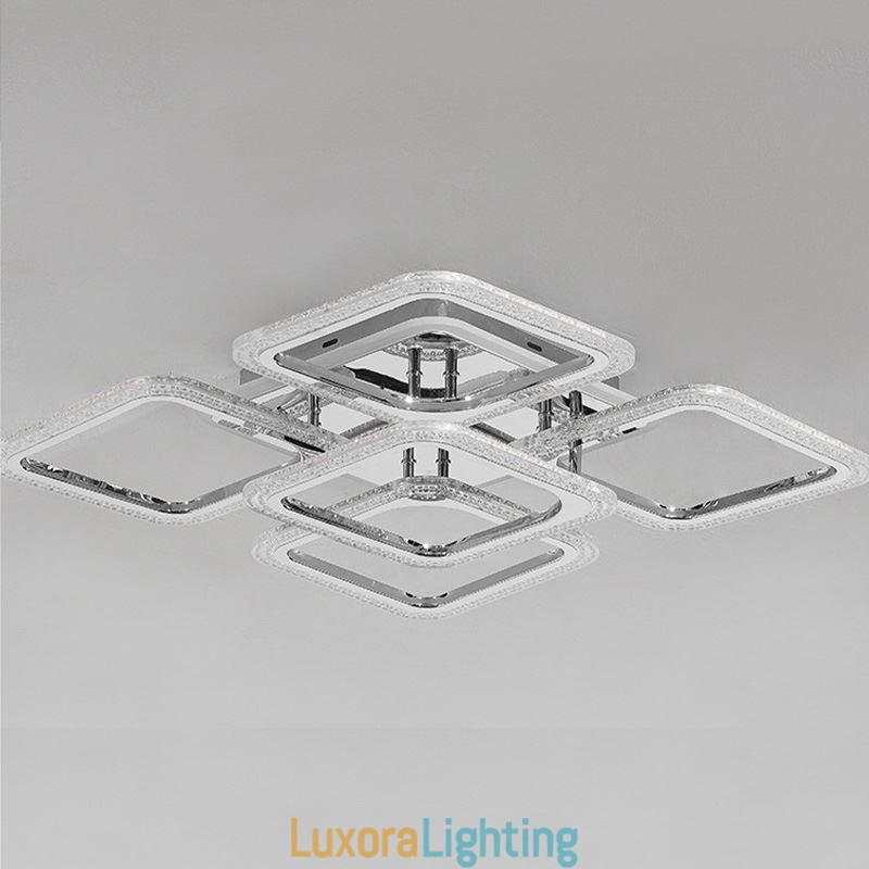 Designer Touch Decorative Flush Mount Chrome Acrylic Square Ceiling Light 5 Lights