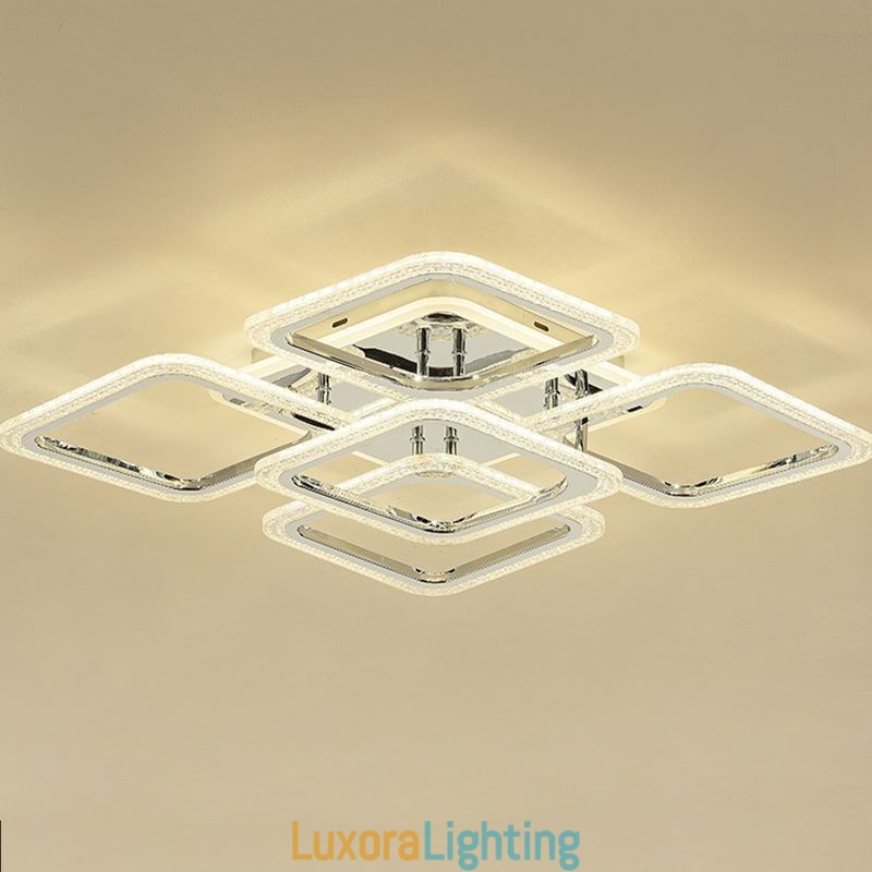 Designer Touch Decorative Flush Mount Chrome Acrylic Square Ceiling Light 5 Lights