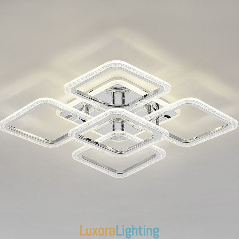 Designer Touch Decorative Flush Mount Chrome Acrylic Square Ceiling Light 5 Lights