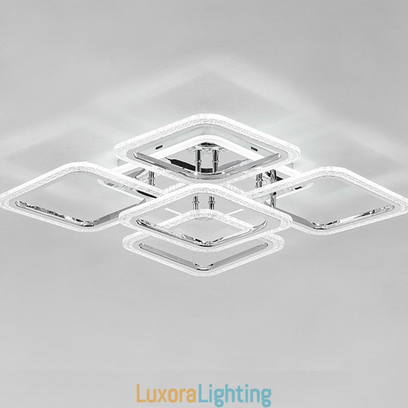 Designer Touch Decorative Flush Mount Chrome Acrylic Square Ceiling Light 5 Lights