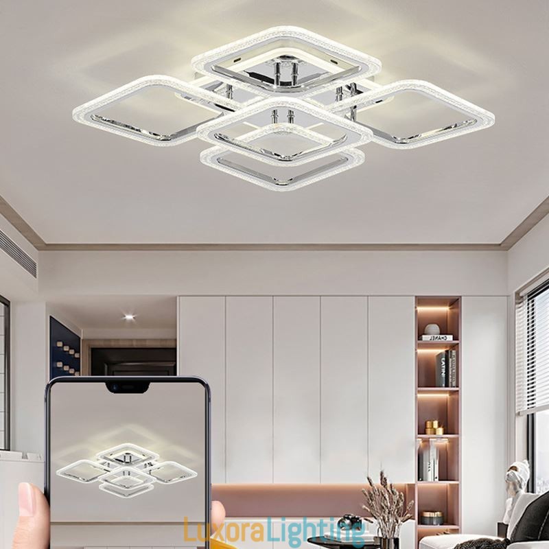 Designer Touch Decorative Flush Mount Chrome Acrylic Square Ceiling Light 5 Lights