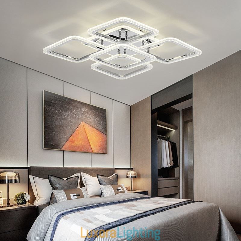 Designer Touch Decorative Flush Mount Chrome Acrylic Square Ceiling Light 5 Lights