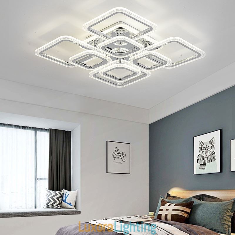Designer Touch Decorative Flush Mount Acrylic Square Ceiling Light Chrome 8 Lights
