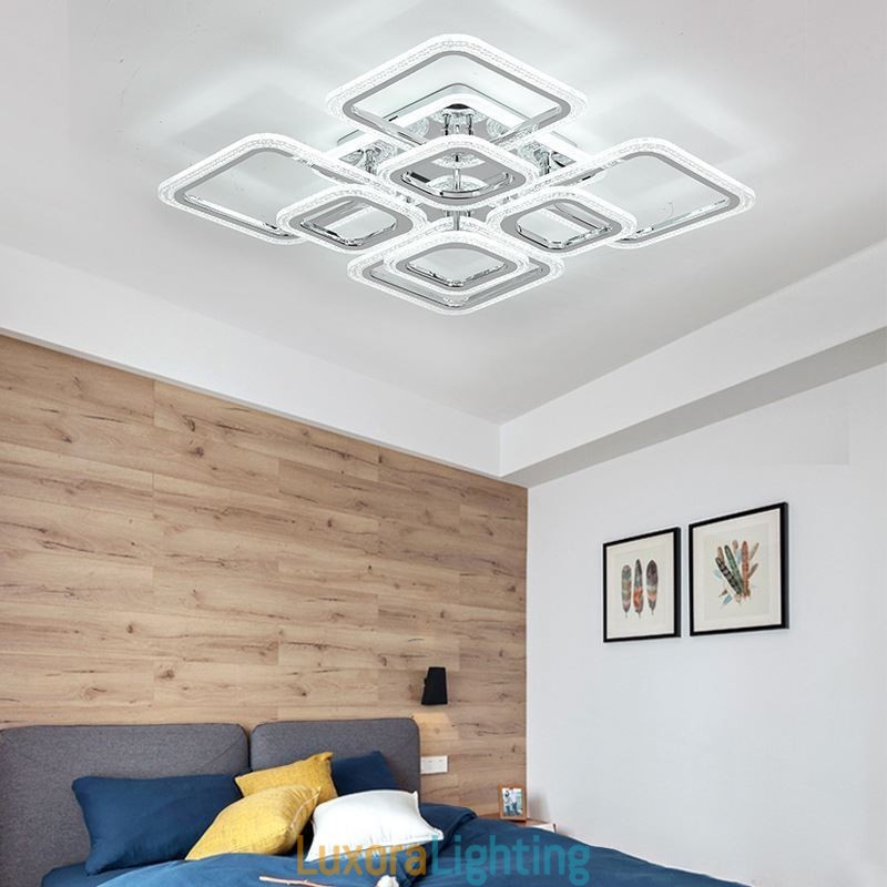 Designer Touch Decorative Flush Mount Acrylic Square Ceiling Light Chrome 8 Lights