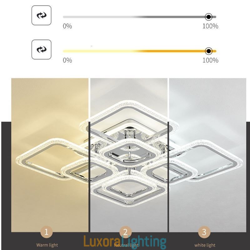 Designer Touch Decorative Flush Mount Acrylic Square Ceiling Light Chrome 8 Lights