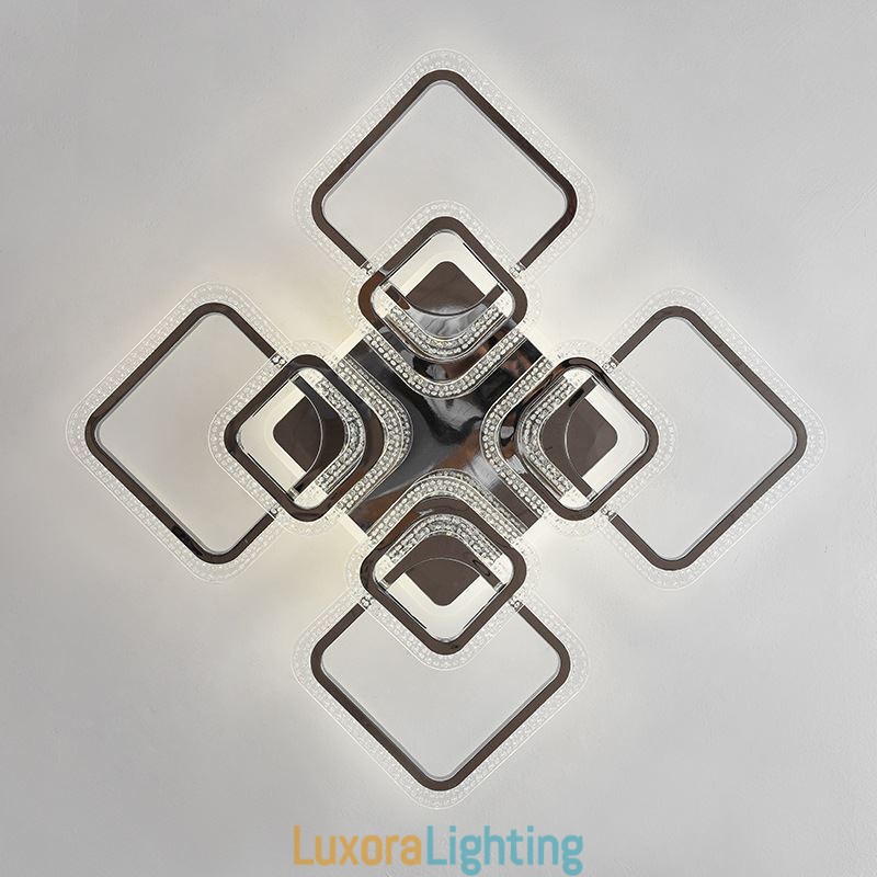 Designer Touch Decorative Flush Mount Acrylic Square Ceiling Light Chrome 8 Lights