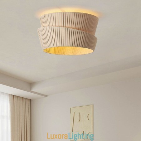 Designer Touch Decorative Wabi Sabi Flush Mount French Cream Style Double Layer Fabric Lampshade Ceiling Lamp