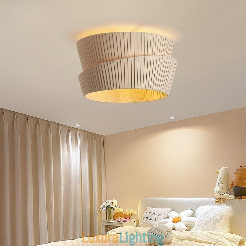 Designer Touch Decorative Wabi Sabi Flush Mount French Cream Style Double Layer Fabric Lampshade Ceiling Lamp