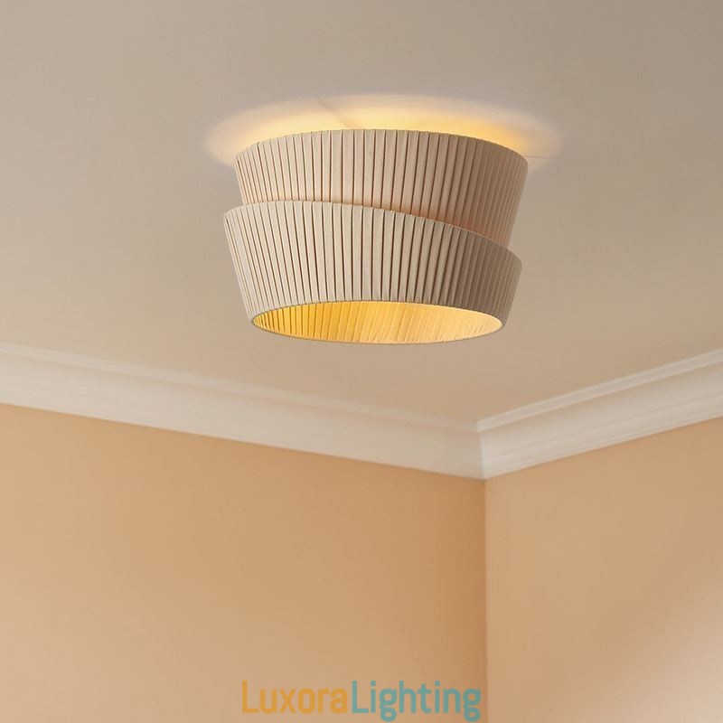 Designer Touch Decorative Wabi Sabi Flush Mount French Cream Style Double Layer Fabric Lampshade Ceiling Lamp