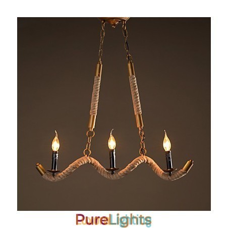 Designer Touch Decorative Candle Hemp Chandelier Vintage Pendant Wrought Iron Wave Hemp Rope Chandelier