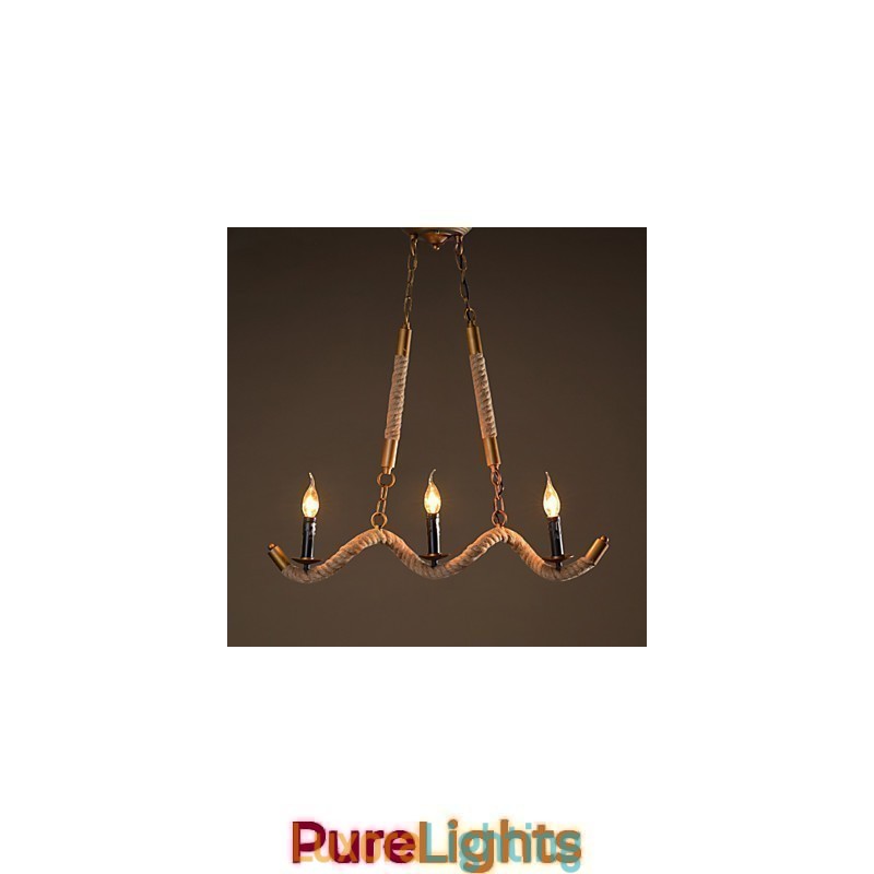 Designer Touch Decorative Candle Hemp Chandelier Vintage Pendant Wrought Iron Wave Hemp Rope Chandelier
