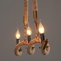 Designer Touch Decorative Candle Hemp Chandelier Vintage Pendant Wrought Iron Wave Hemp Rope Chandelier