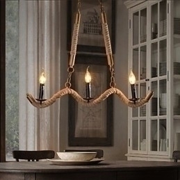 Designer Touch Decorative Candle Hemp Chandelier Vintage Pendant Wrought Iron Wave Hemp Rope Chandelier