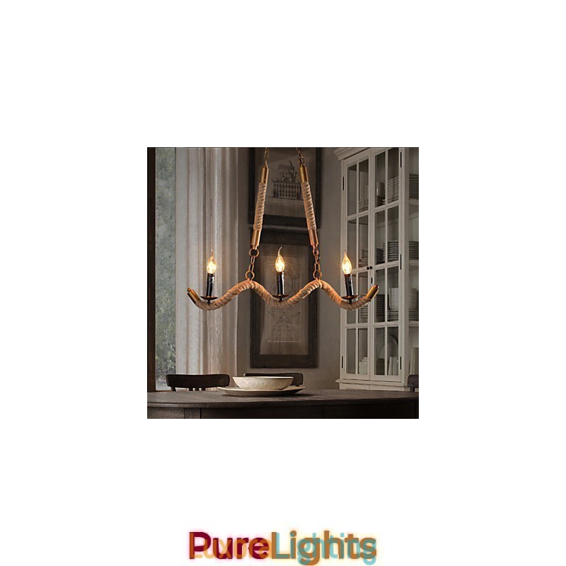 Designer Touch Decorative Candle Hemp Chandelier Vintage Pendant Wrought Iron Wave Hemp Rope Chandelier
