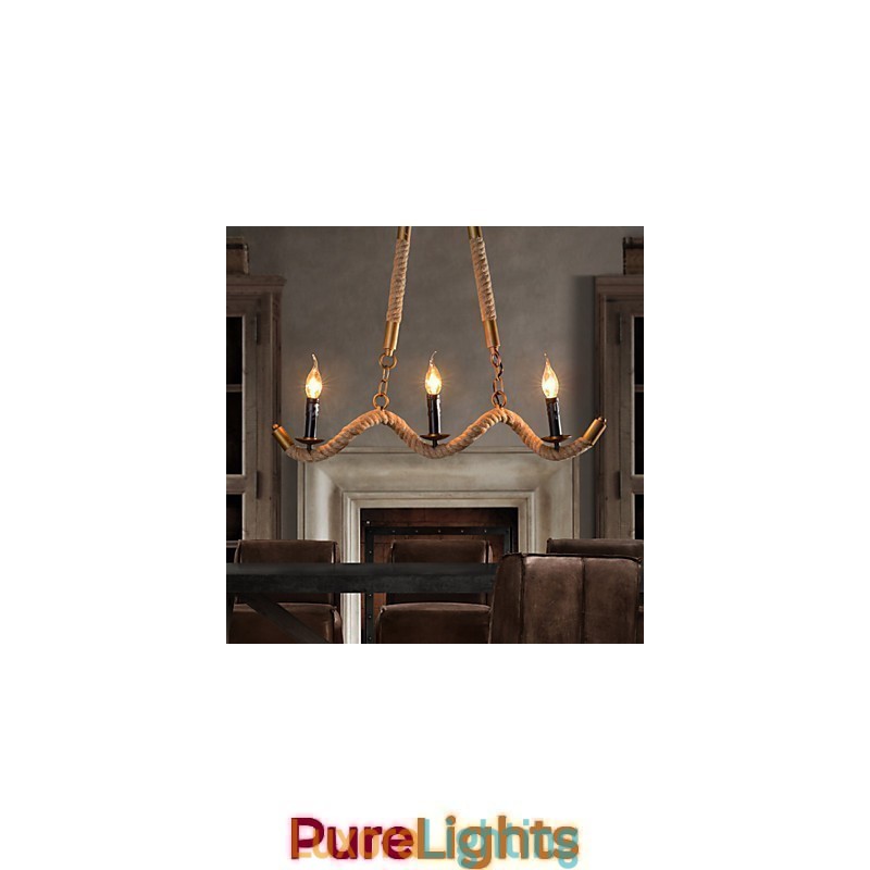 Designer Touch Decorative Candle Hemp Chandelier Vintage Pendant Wrought Iron Wave Hemp Rope Chandelier