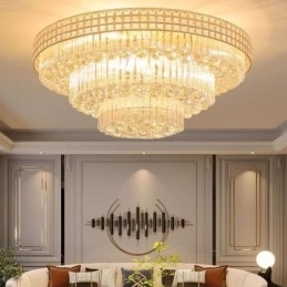 Designer Touch Decorative Crystal Flush Mount Round Crystal Ceiling Lamp with Remote Control 80CM
