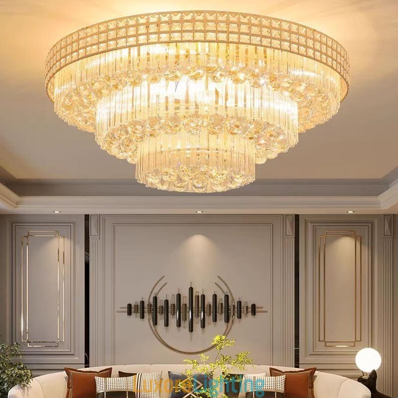 Designer Touch Decorative Crystal Flush Mount Round Crystal Ceiling Lamp with Remote Control 80CM