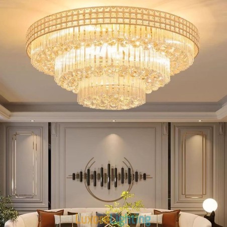 Designer Touch Decorative Crystal Flush Mount Round Crystal Ceiling Lamp with Remote Control 80CM