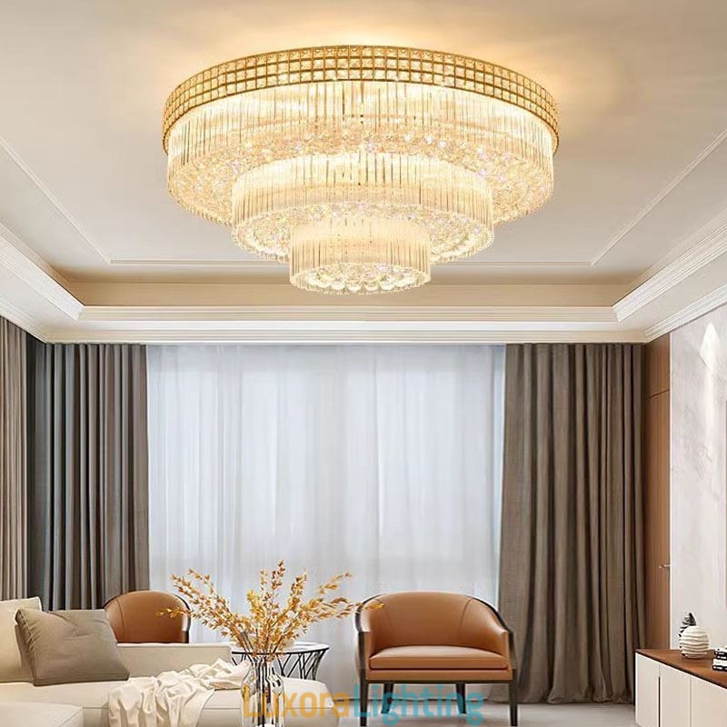 Designer Touch Decorative Crystal Flush Mount Round Crystal Ceiling Lamp with Remote Control 80CM