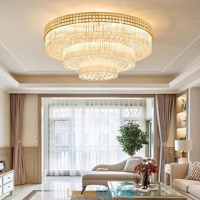 Designer Touch Decorative Crystal Flush Mount Round Crystal Ceiling Lamp with Remote Control 80CM