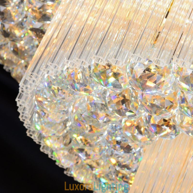 Designer Touch Decorative Crystal Flush Mount Round Crystal Ceiling Lamp with Remote Control 80CM
