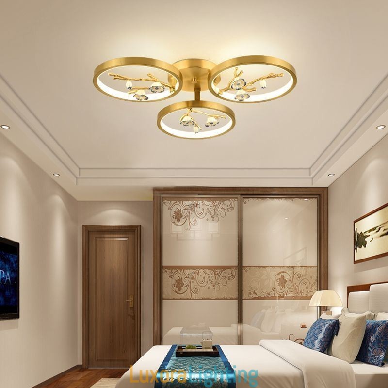 Designer Touch Decorative Flush Mount Copper Art Branch Plum Blossom Ceiling Light