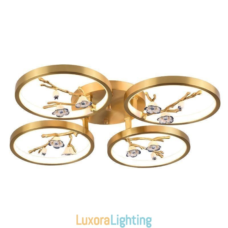 Designer Touch Decorative Flush Mount Copper Art Branch Plum Blossom Ceiling Light