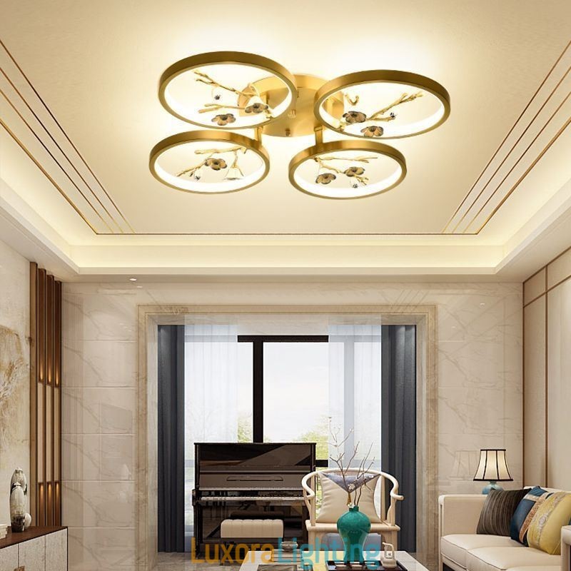 Designer Touch Decorative Flush Mount Copper Art Branch Plum Blossom Ceiling Light
