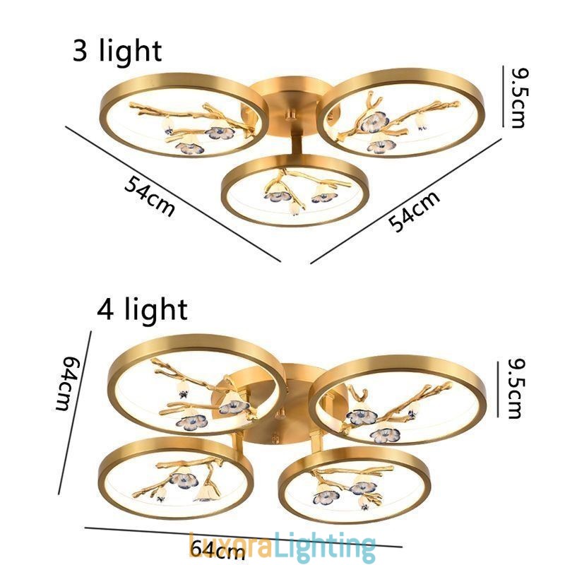 Designer Touch Decorative Flush Mount Copper Art Branch Plum Blossom Ceiling Light