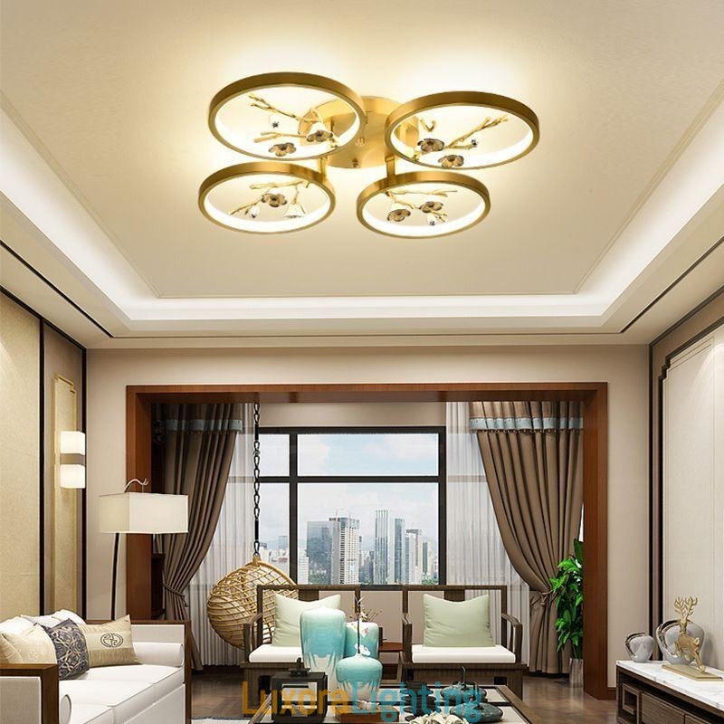 Designer Touch Decorative Flush Mount Copper Art Branch Plum Blossom Ceiling Light