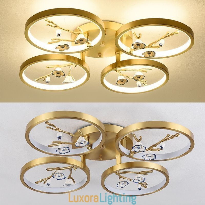 Designer Touch Decorative Flush Mount Copper Art Branch Plum Blossom Ceiling Light