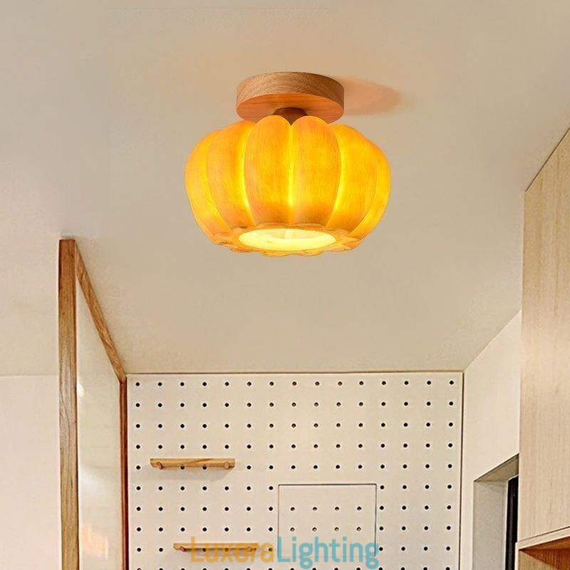 Designer Touch Decorative Single head Pumpkin Flush Mount Japanese Retro Ceiling Lights