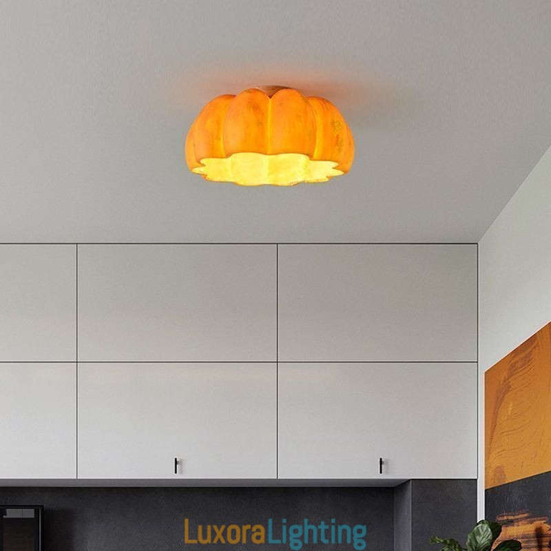 Designer Touch Decorative Single head Pumpkin Flush Mount Japanese Retro Ceiling Lights