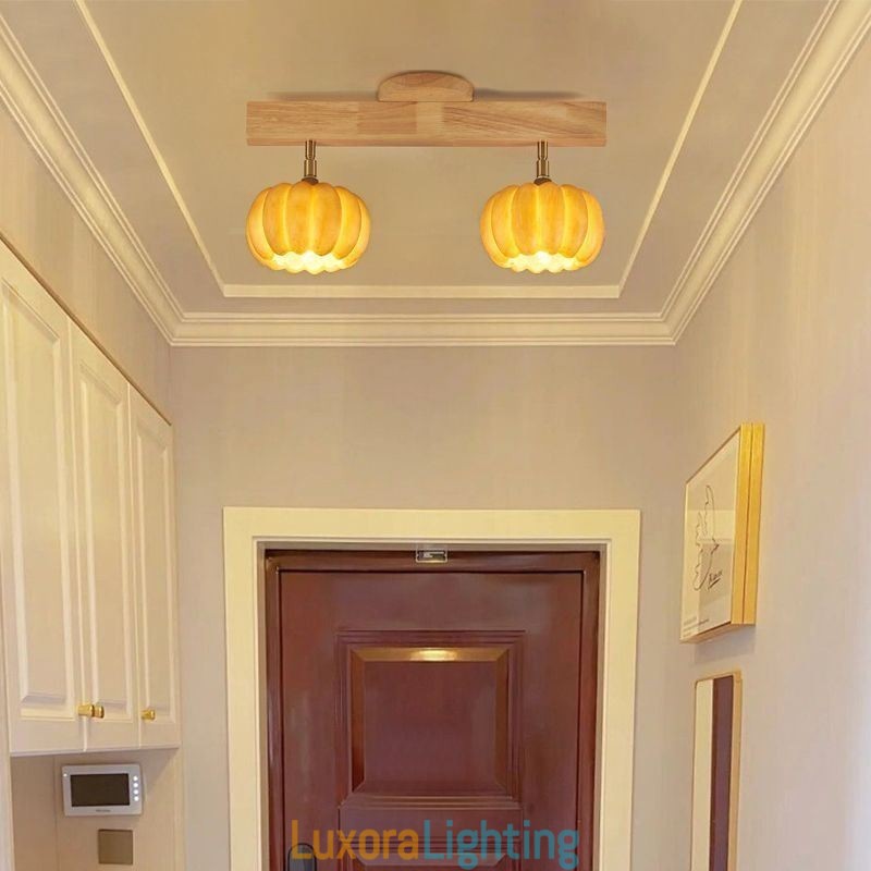 Designer Touch Decorative Double Small Pumpkin Flush Mount Japanese Retro Ceiling Light