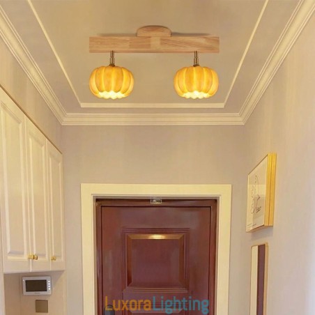 Designer Touch Decorative Double Small Pumpkin Flush Mount Japanese Retro Ceiling Light