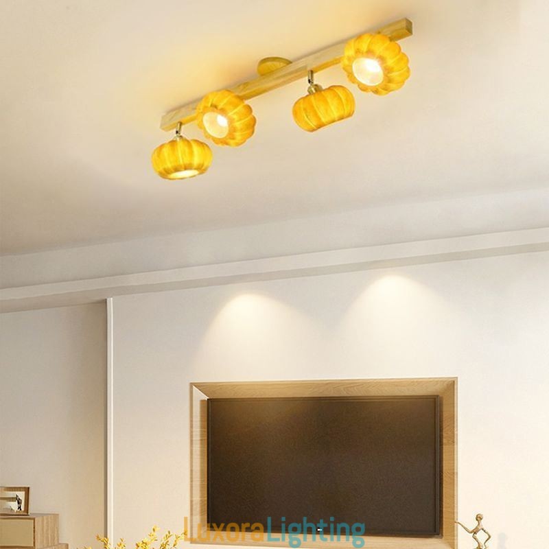 Designer Touch Decorative Double Small Pumpkin Flush Mount Japanese Retro Ceiling Light