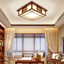 Designer Touch Decorative Retro Wooden Flush Mount Square Ceiling Light