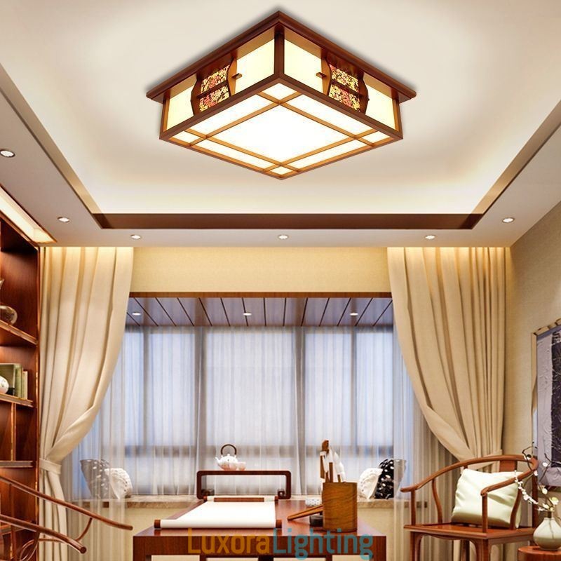 Designer Touch Decorative Retro Wooden Flush Mount Square Ceiling Light