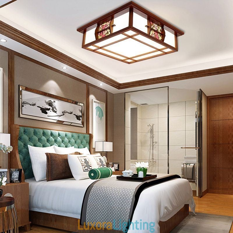 Designer Touch Decorative Retro Wooden Flush Mount Square Ceiling Light