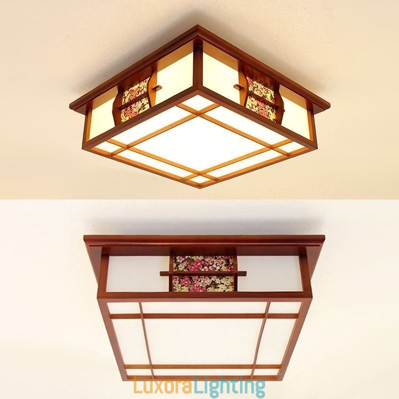 Designer Touch Decorative Retro Wooden Flush Mount Square Ceiling Light