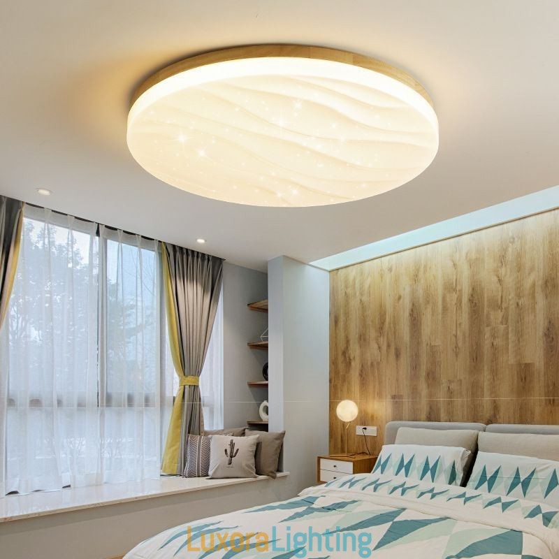 Designer Touch Decorative Japanese Wood Ceiling Light Acrylic Round Corrugated Ceiling Lamp