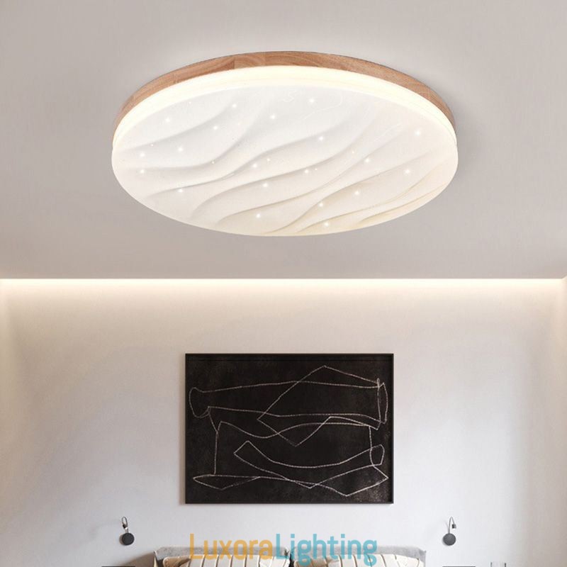 Designer Touch Decorative Japanese Wood Ceiling Light Acrylic Round Corrugated Ceiling Lamp