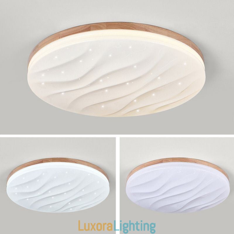 Designer Touch Decorative Japanese Wood Ceiling Light Acrylic Round Corrugated Ceiling Lamp