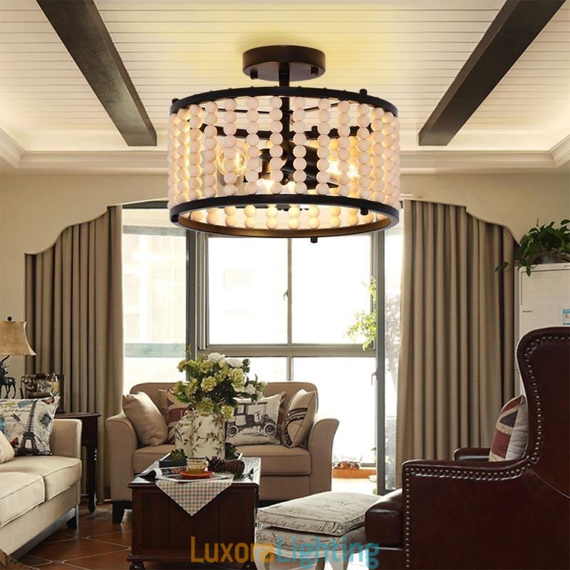 Designer Touch Decorative 3 Light Ceiling Lighting Wood Bead Ceiling Lampway Foyer