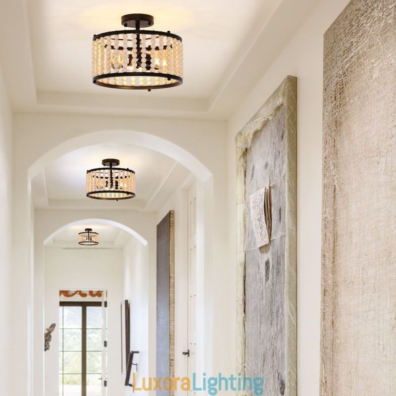 Designer Touch Decorative 3 Light Ceiling Lighting Wood Bead Ceiling Lampway Foyer