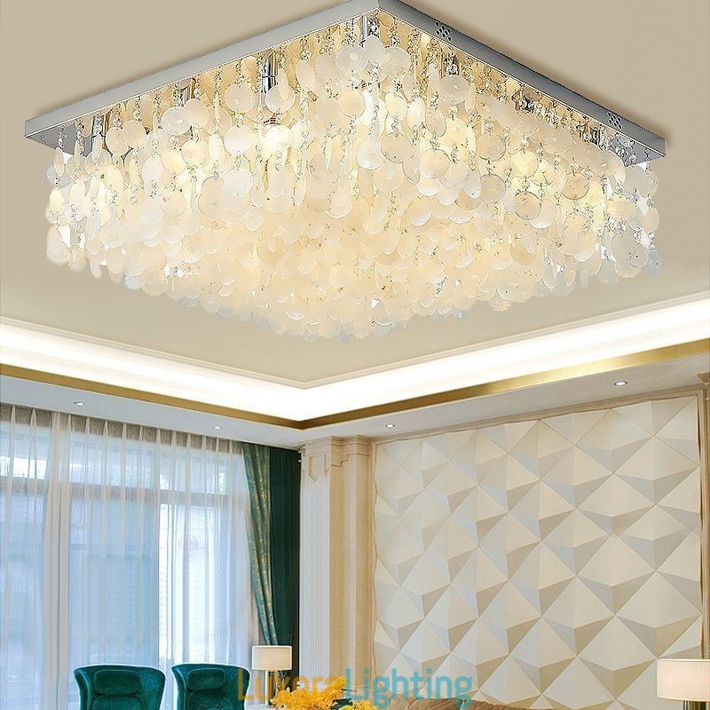 Designer Touch Decorative Modern White Shell Ceiling Light Fixture Flush Mount Chandelier